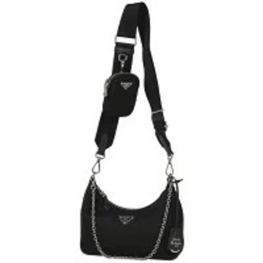 Prada Plate Chain 2way Shoulder Bag Black Nero